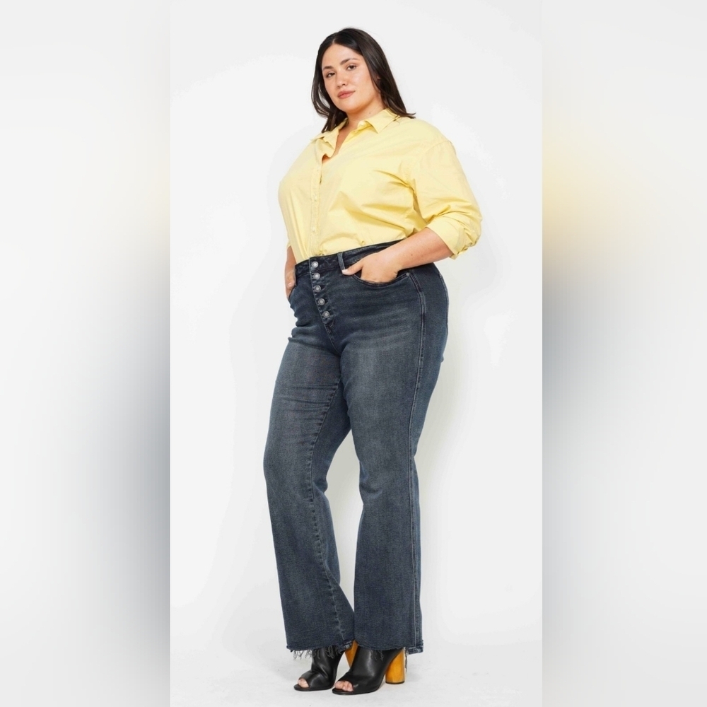 Judy Blue High Rise Button Fly Straight Fit Dark Blue Wash Jeans Reg Plus NEW - Picture 10 of 16